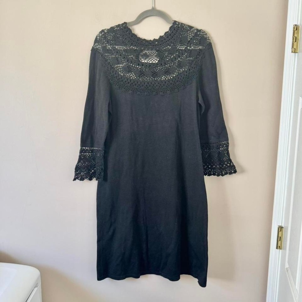 Peruvian Connection Black Crochet Dress Medium Pima Cotton Knit